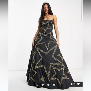 Strapless black sequin gown